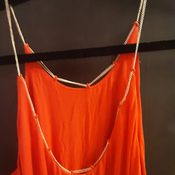 Gorgeous Never Worn Marciano Bold Orange Ruched Dress with Chain Detail - Picture 10 of 11